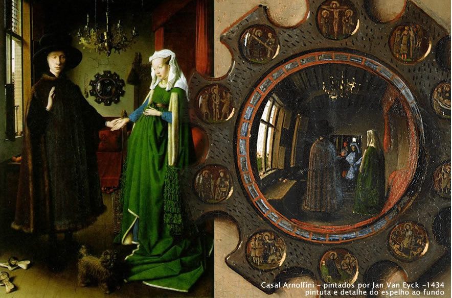 Casal Arnolfini - pintado por Jan Van Eyck -1434 com detalhe do espelho do fundo