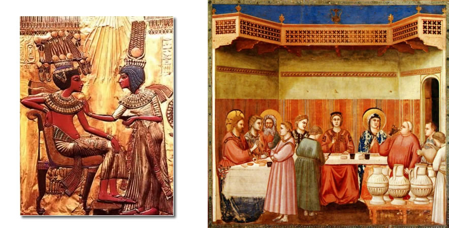 casamento Egito (baixo relevo) e bodas_canaã (pintura Giotto)